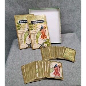 VTG Enchanted Garden Michel Design Bridge Gift Set 2 Deck Cards 2 Score Pads GUC
